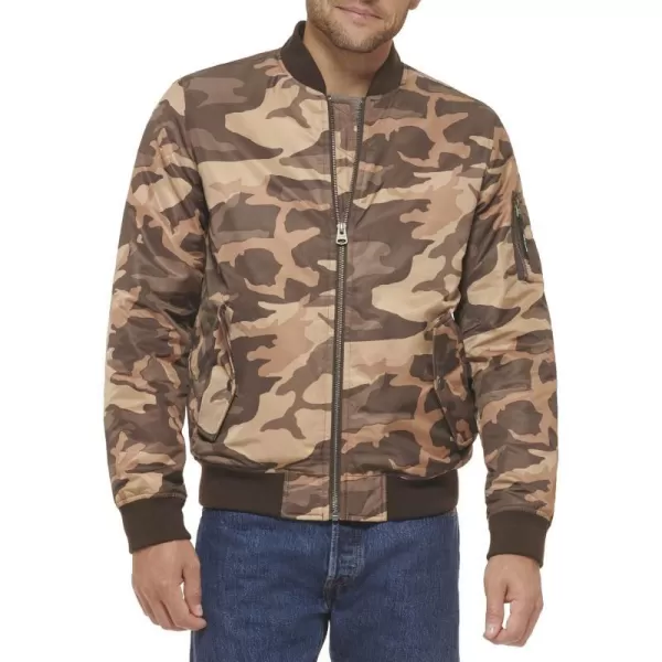 Levis Mens Flight Satin Bomber JacketBrown Camo Ma1 Filled