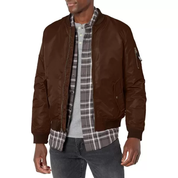 Levis Mens Flight Satin Bomber JacketDark Brown Ma1 Filled