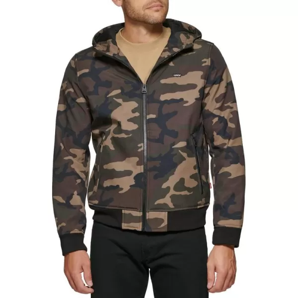 Levis Mens Hooded Water Resistant Softshell Bomber JacketCamouflage