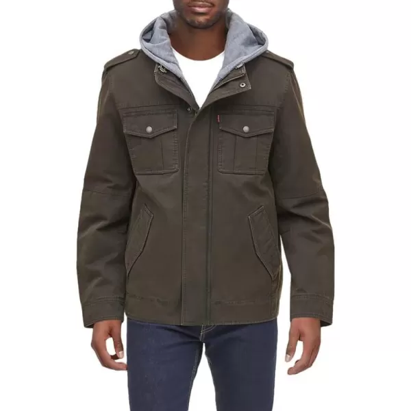 Levis Mens Legacy Washed Cotton Hooded Military JacketDark Brown