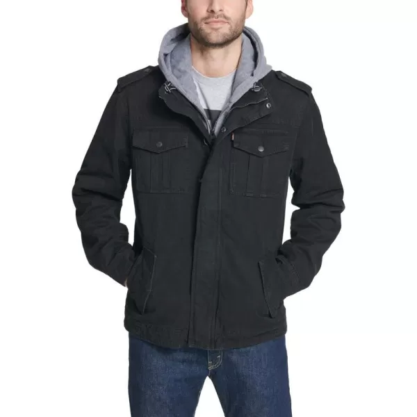 Levis Mens Legacy Washed Cotton Hooded Military JacketDeep Black