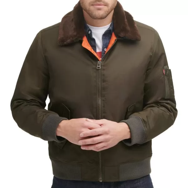 Levis Mens Ma1 Flight JacketArmy GreenFaux Fur Collar