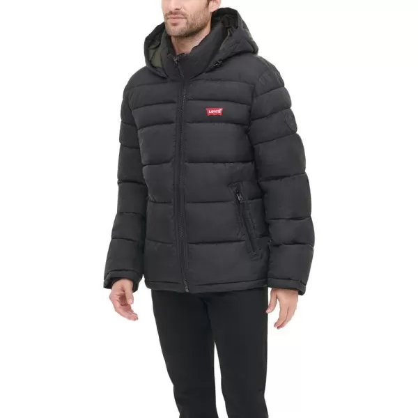 Levis Mens MidLength Quilted Performance Hoody Puffer JacketBlack