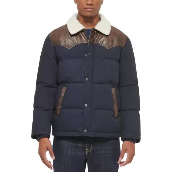 Levis Mens Out West Mixed Media Puffer JacketNavy Puffer