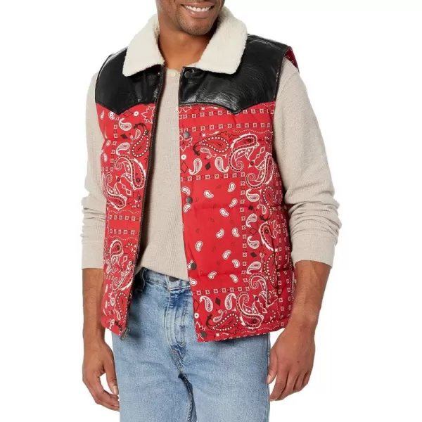 Levis Mens Out West Mixed Media Puffer VestRed Bandana Print