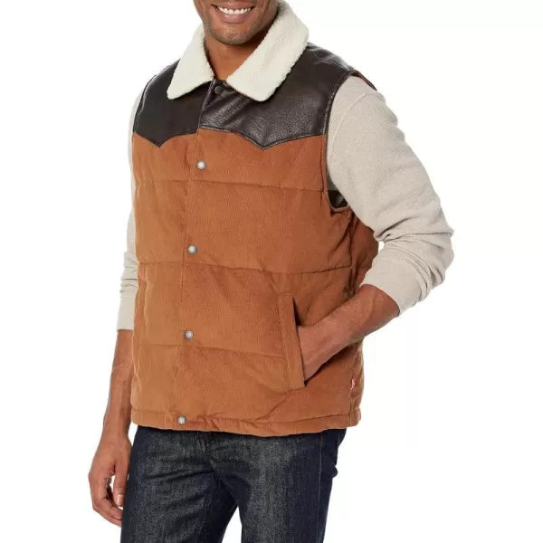 Levis Mens Out West Mixed Media Puffer VestWorker Brown