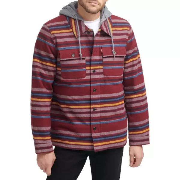 Levis Mens Plaid Sherpa Lined Hooded Shirt Jacket Regular amp Big amp Tall SizesBurgundy Stripe