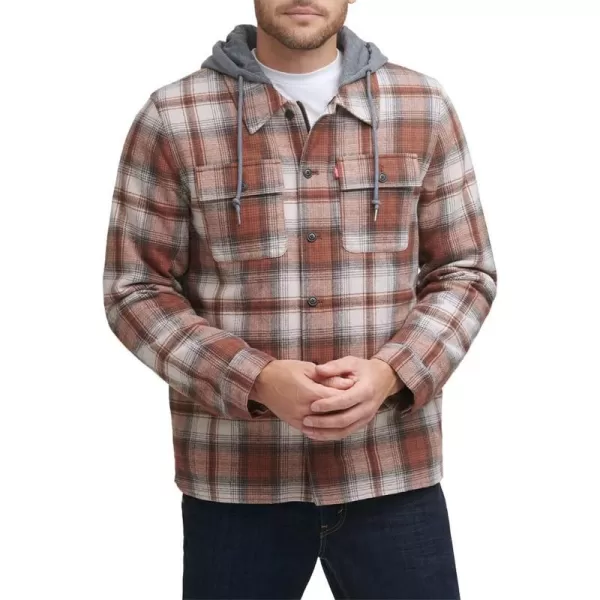 Levis Mens Plaid Sherpa Lined Hooded Shirt Jacket Regular amp Big amp Tall SizesOmbre Brown