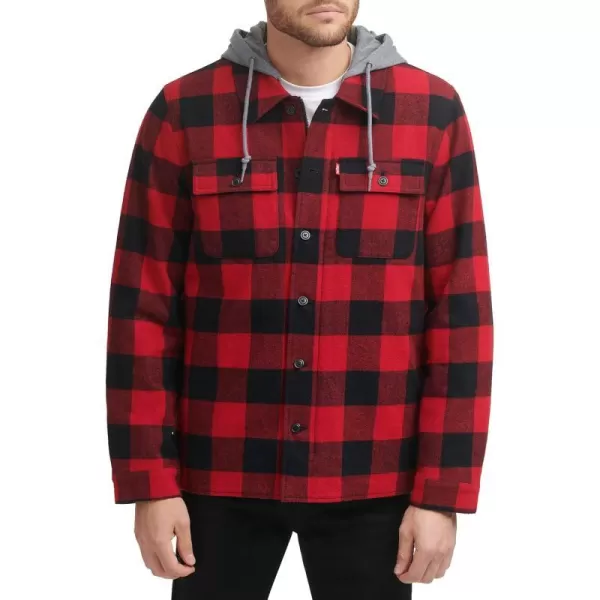 Levis Mens Plaid Sherpa Lined Hooded Shirt Jacket Regular amp Big amp Tall SizesRed Buffalo Check Plaid