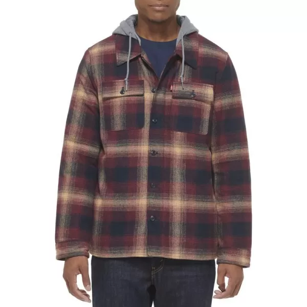 Levis Mens Plaid Sherpa Lined Hooded Shirt Jacket Regular amp Big amp Tall SizesRed Ombre Plaid