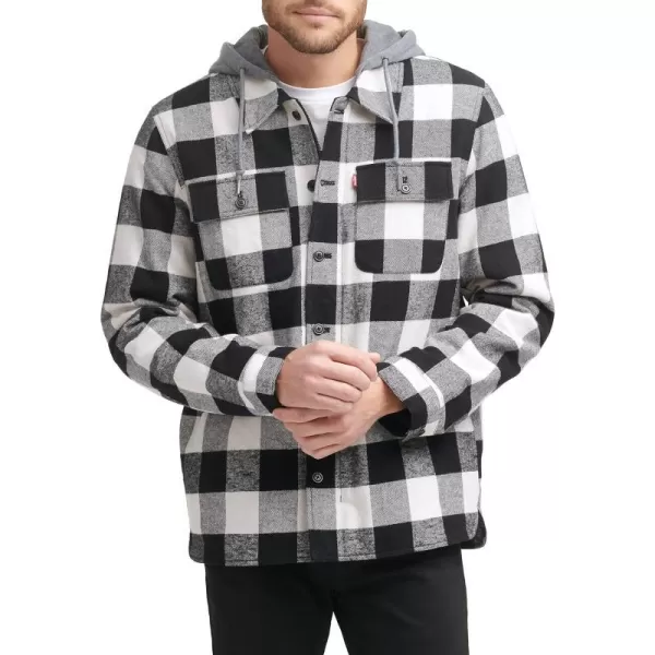 Levis Mens Plaid Sherpa Lined Hooded Shirt Jacket Regular amp Big amp Tall SizesWhite Buffalo Check