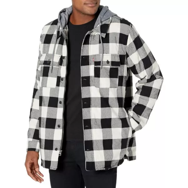 Levis Mens Plaid Sherpa Lined Hooded Shirt Jacket Regular amp Big amp Tall SizesWhiteBlack Buffalo Check