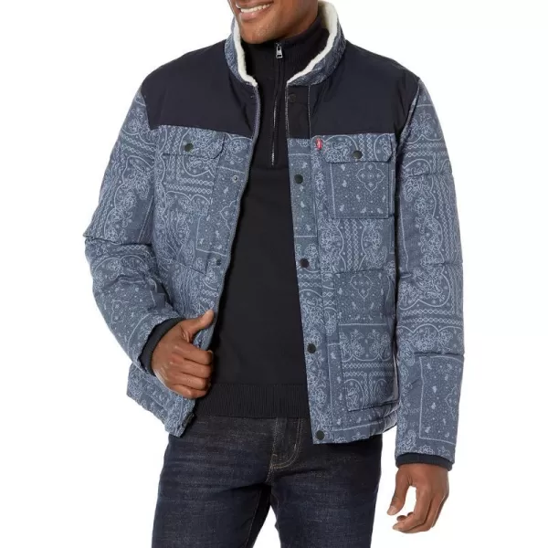 Levis Mens Quilted Mixed Media Shirttail Work Wear Puffer JacketFaded Blue Bandana