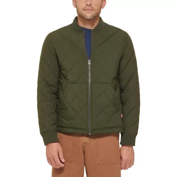 Levis Mens Quilted Open Bottom Bomber JacketArmy Green