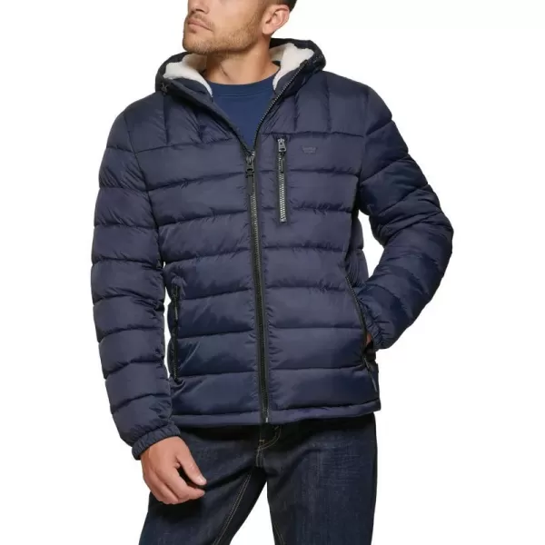 Levis Mens Quilted Puffer with Sherpa Lined HoodMidnight