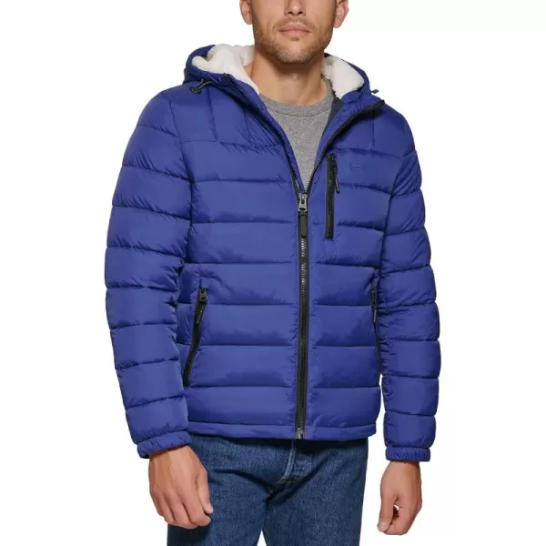 Levis Mens Quilted Puffer with Sherpa Lined HoodRoyal Blue