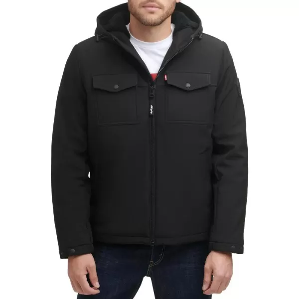 Levis Mens Soft Shell Hooded Storm Coat Regular  Big  Tall SizesBlack Sherpa