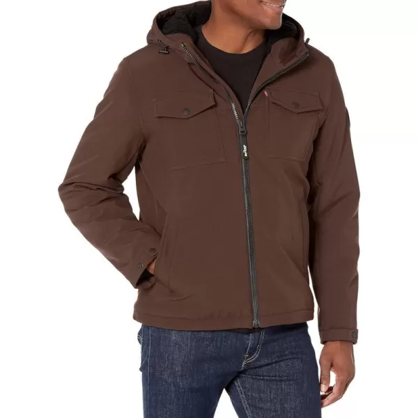 Levis Mens Soft Shell Hooded Storm Coat Regular  Big  Tall SizesDark Brown Sherpa