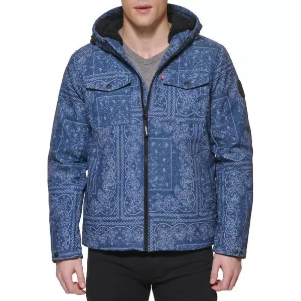 Levis Mens Soft Shell Hooded Storm Coat Regular  Big  Tall SizesFaded Blue Bandana Sherpa