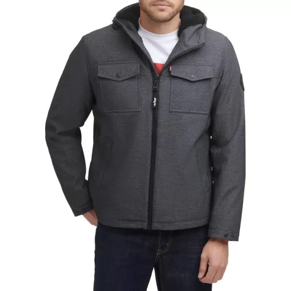 Levis Mens Soft Shell Hooded Storm Coat Regular  Big  Tall SizesGraphite Heather Sherpa