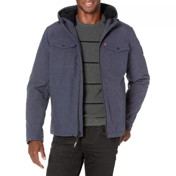 Levis Mens Soft Shell Hooded Storm Coat Regular  Big  Tall SizesMidnight Heather Sherpa