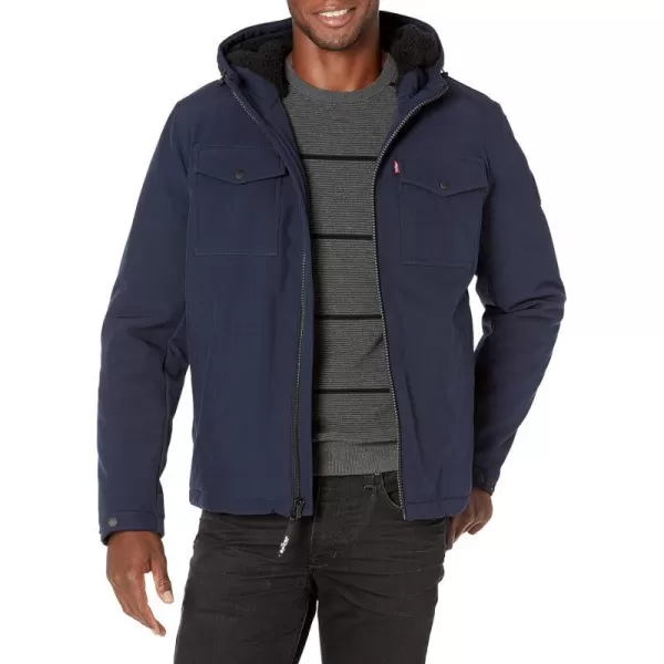 Levis Mens Soft Shell Hooded Storm Coat Regular  Big  Tall SizesMidnight Sherpa