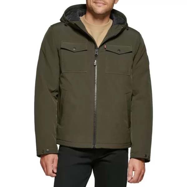 Levis Mens Soft Shell Hooded Storm Coat Regular  Big  Tall SizesOlive