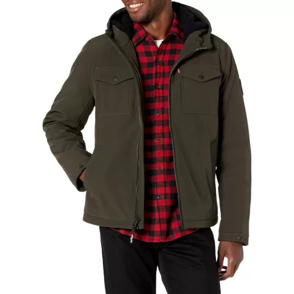 Levis Mens Soft Shell Hooded Storm Coat Regular  Big  Tall SizesOlive Sherpa