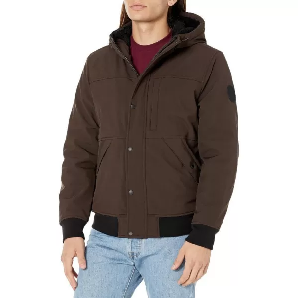 Levis Mens Soft Shell Sherpa Lined Hoody Bomber JacketDark Brown