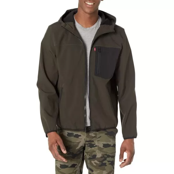 Levis Mens Softshell Active HoodieOliveBlack