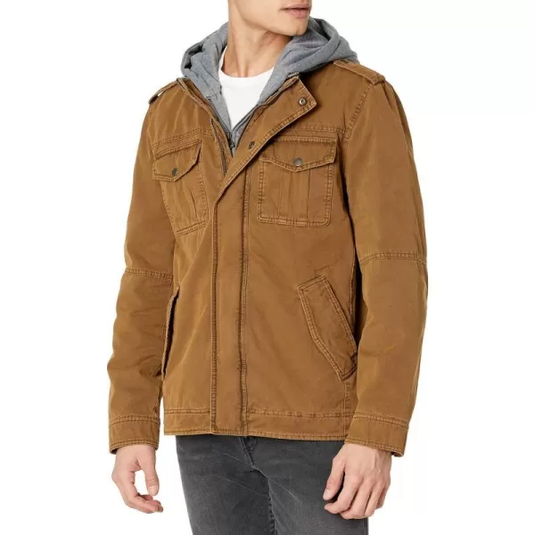 Levis Mens Washed Cotton Hooded Military JacketCamel