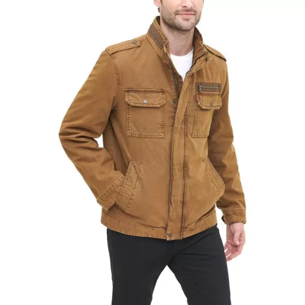 Levis Mens Washed Cotton Military Jacket Regular amp Big amp Tall SizesWorker Brown Filled