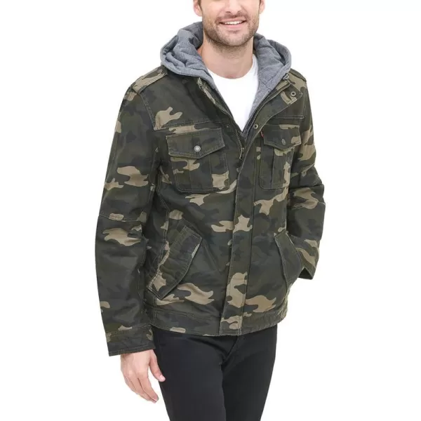 Levis Mens Washed Cotton Military Jacket with Removable Hood Standard and Big amp Tall Camouflage MediumLevis Mens Washed Cotton Military Jacket with Removable Hood Standard and Big amp Tall Camouflage Medium