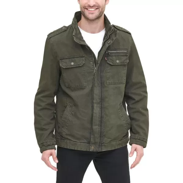 Levis Mens Washed Cotton Military JacketOlive Unfilled