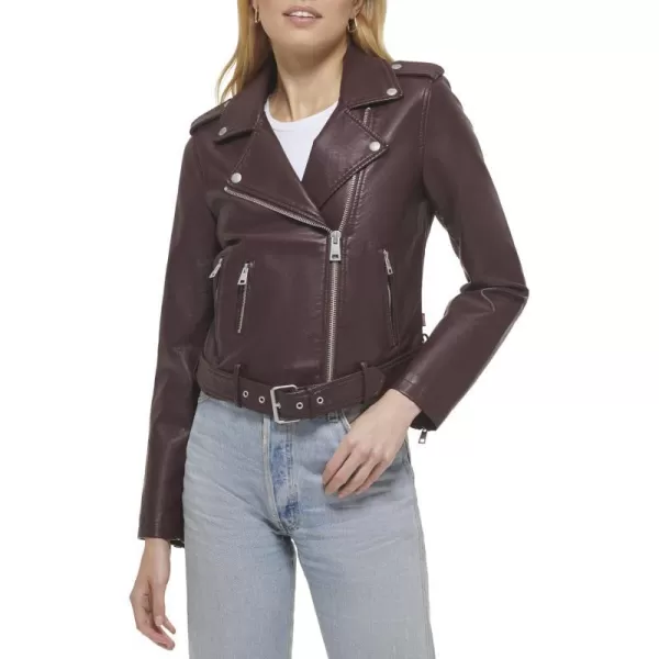 Levis Womens Belted Faux Leather Moto Jacket Regular  Plus SizeBurgundy