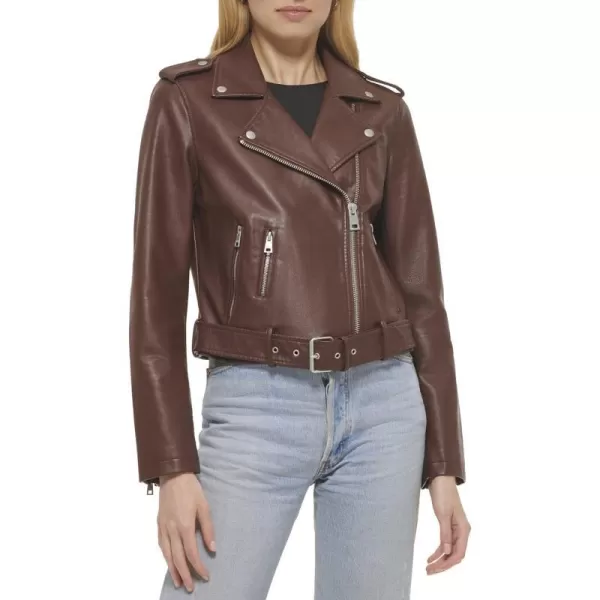 Levis Womens Belted Faux Leather Moto Jacket Regular  Plus SizeChocolate Brown