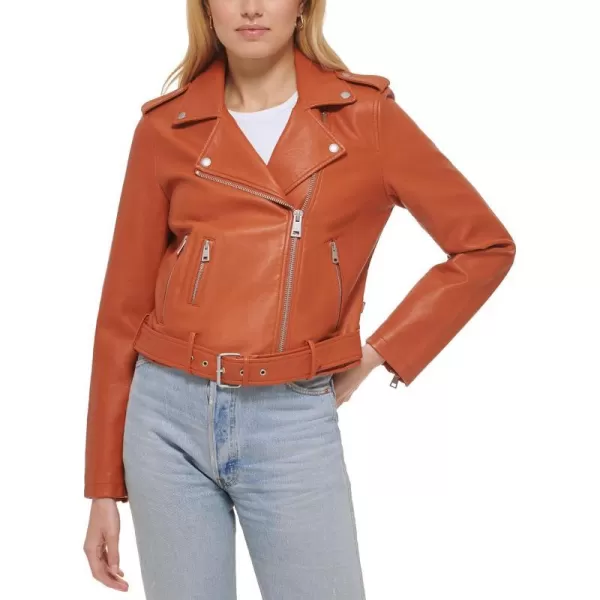 Levis Womens Belted Faux Leather Moto Jacket Regular  Plus SizeGolden Brown