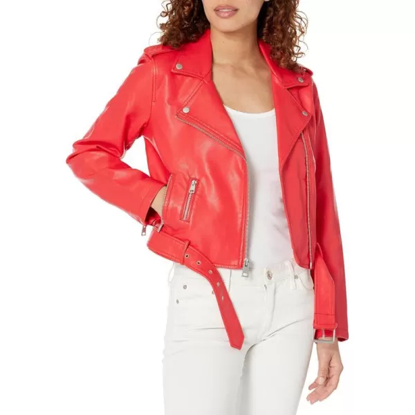 Levis Womens Belted Faux Leather Moto Jacket Regular  Plus SizeHibiscus Red