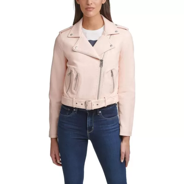 Levis Womens Belted Faux Leather Moto Jacket Regular  Plus SizePink Scallop Shell