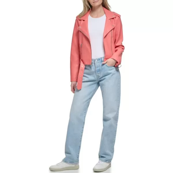 Levis Womens Belted Faux Leather Moto Jacket Regular  Plus SizeToasted Coral