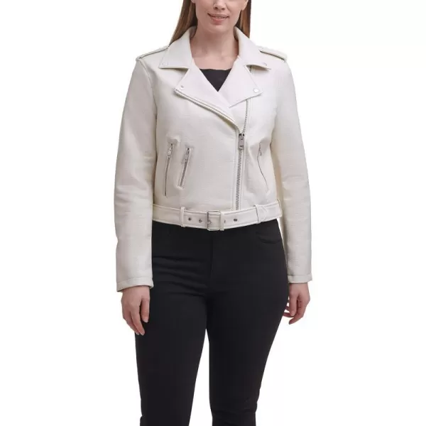 Levis Womens Belted Faux Leather Moto Jacket Regular  Plus SizeWhite Croc