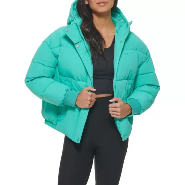 Levis Womens Cinch Waist Puffer JacketTurquoise With Hood