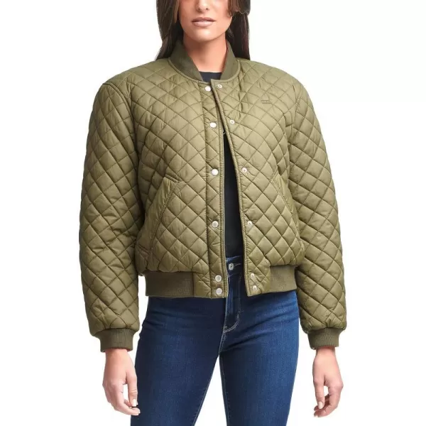 Levis Womens Diamond Quilted Bomber Jacket Regular amp Plus SizeArmy Green Sherpa Lined