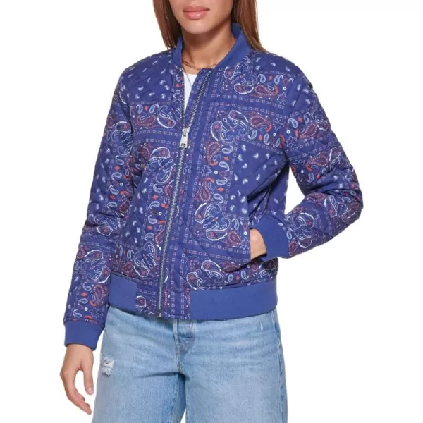 Levis Womens Diamond Quilted Bomber Jacket Regular amp Plus SizeBlue Paisley