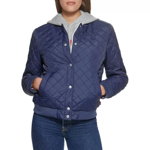 Levis Womens Diamond Quilted Bomber Jacket Regular amp Plus SizeNavy Sherpa Lined