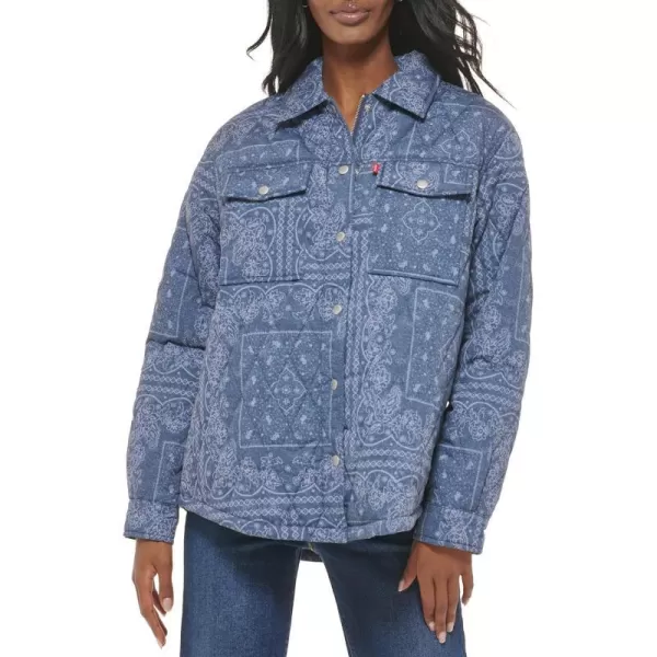 Levis Womens Diamond Quilted Shirt JacketFaded Blue Bandana