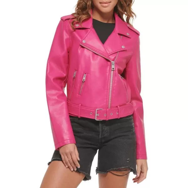 Levis Womens Faux Leather Belted Motorcycle Jacket Standard amp Plus SizesBerry Pink