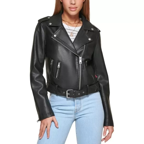 Levis Womens Faux Leather Belted Motorcycle Jacket Standard amp Plus SizesBlack