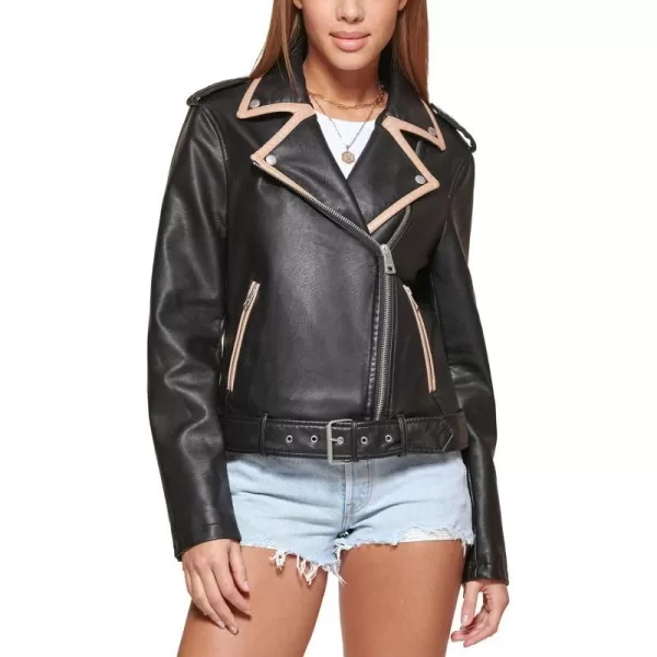 Levis Womens Faux Leather Belted Motorcycle Jacket Standard amp Plus SizesBlackBiscotti