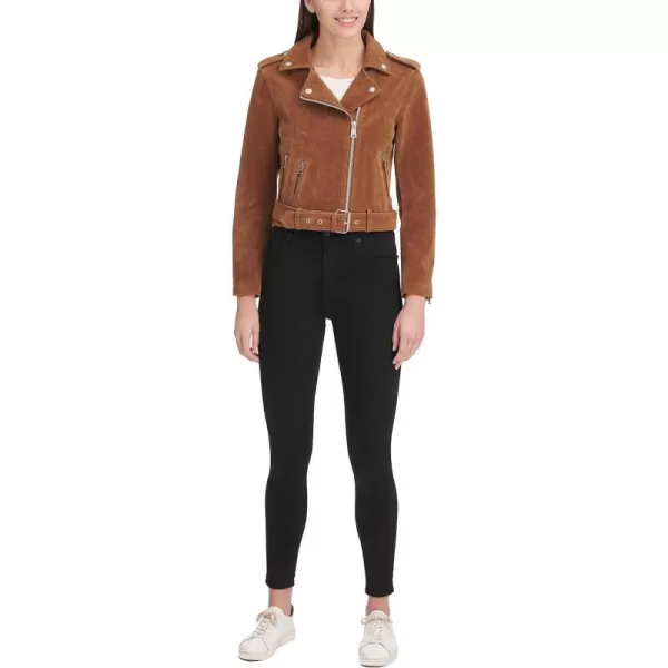 Levis Womens Faux Leather Belted Motorcycle Jacket Standard amp Plus SizesCognac Faux Suede